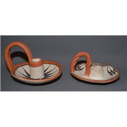 TWO ACOMA POTTERY CANDLE HOLDERS