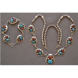 NAVAJO SILVER NECKLACE AND BRACELET