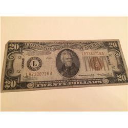 1934-A SERIES $20 WWII HAWAII NOTE