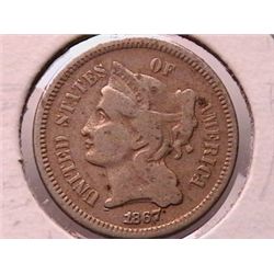 1867 Three Cent Nickel VG8