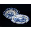 Image 1 : A Staffordshire pearlware blue and white two handled chestnut basket on stand, circa 1820, of pie