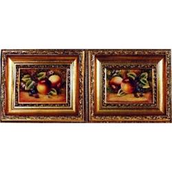 A pair of James Skerrett fruit painted porcelain plaques, 20th Century, of rectangular form, pain