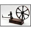 Image 1 : A George IV mahogany spinning wheel, circa 1830, on a rectangular base with single drawer and kno