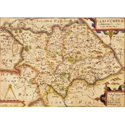 Map. An early 17th Century map of Staffordshire by William Kip, hand tinted, 27cm x 38cm, 10 3/4 i