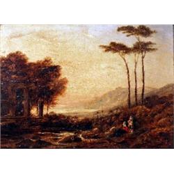 19th Century Continental School. Figures in an Italianate landscape, on board, verso bears indist