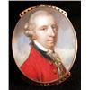 Image 1 : A shoulder length oval portrait miniature of a gentleman, circa 1790, in red frock jacket, on ivo