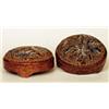 Image 1 : A pair of mid Victorian walnut and beadwork upholstered foot stools, circa 1860, of rounded form