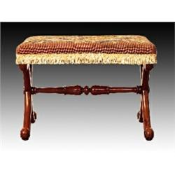 A mid Victorian mahogany and tapestry stool, on X frame united by a central turned stretcher, wid