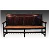 Image 1 : A mid 18th Century oak settle, the four panelled back and scrolled armrests above a leather studd