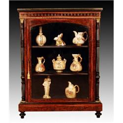 A late Victorian burr walnut, maple and ebonised, ormolu mounted china cabinet, circa 1890, the s