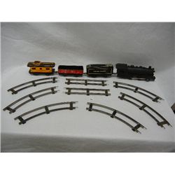 Train Engine, 3 Metal Train Cars, and Train Tracks