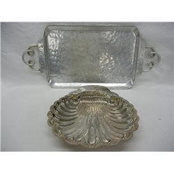 International Silver Co. Seashell Shaped Bowl and Wrought Farberware Tray