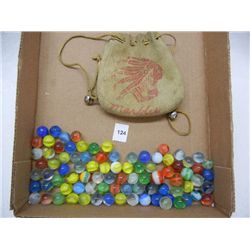 Lot of Marbles w/ Leather Pouch