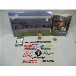 Dale Earnhardt, Sr. Framed Picture, Race Photograph, and Collector Card, Dale Earnhardt, Jr. Shot Gl
