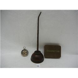 Tin Cigarette Case, Oil Can, and Compass