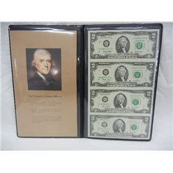 Black Angus Bankers Portfolio w/ Uncut Sheet $2 Bills and Thomas Jefferson Photo, by World Reserve M