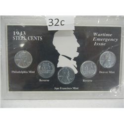 1943-P,D, & S Steel Cents Wartime Emergency Issue Collection