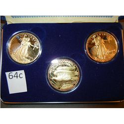 (3) 1933 Gold Double Eagle Proof Copies, 10mm 24k Gold, Clad Base