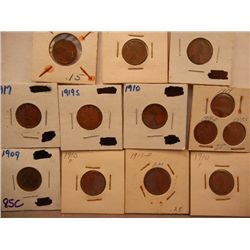 13 Lincoln Wheat Cents, 1909-1919