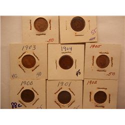 8 Indian Head Cents, 1900-1907