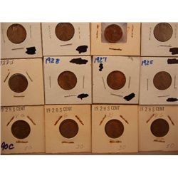 (12) 1920-P-1929 Lincoln Wheat Cents, Mixed Dates