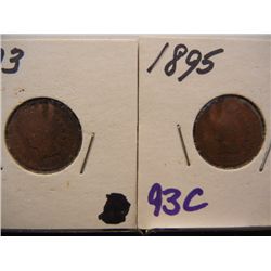 (2) Indian Head Cents, 1893 & 1895