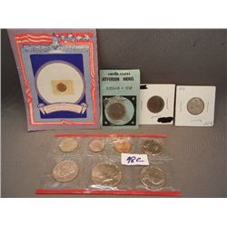 1980 UNC Coin Set: 3 Jefferson Nickels and Gold Plated $20 Miniature