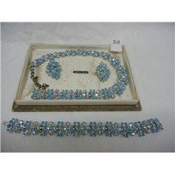 Blue & Silver Fashion Clip On Earring, Bracelet, and Necklace Set, by Kramer
