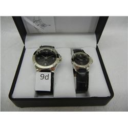 His & Hers Quartz Wristwatches w/ Black Leather Bands