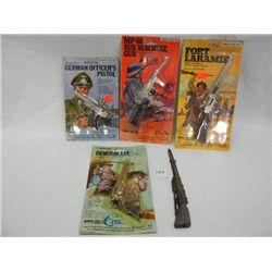 (4) Mini Cap Guns by Edge Mark: German Luger, General Lee Pistol, Fort Laramie Rifle, and MP40 SMG