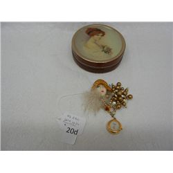 Fashion Brooch and Victorian Woman Tin