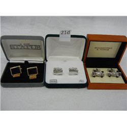 3 Pairs of Cuff Links: Status, Roundtree & Yorke, and 1 Unmarked