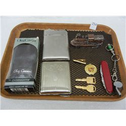 2 Evans Cigarette Cases, Ole Cassini Men's Manicure Set, Cedar Point-Lake Erie RR Figurine, Pocket K