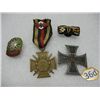 Image 1 : (2) Iron Cross Medals, Swastika and Crossed Swords Pin, and Non Cedo Ferio w/ Sunburst Pin