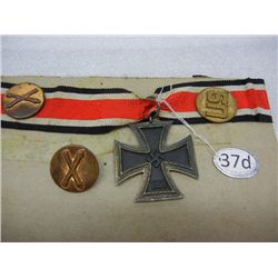 Iron Cross w/ Swastika Medallion, 2 Crossed Cannon Pins, and US Pin