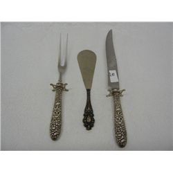 Sterling Handled Carving Knife & Fork and Spreader Utensil