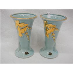 Pair of 22 Carat Hand Decorated Goldcraft Vases