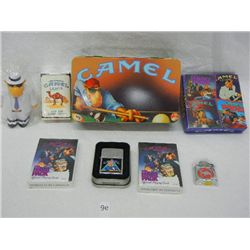 Camel Stick Matches w/ Tin, Coasters, Playing Cards, 2 Lighters, and Small Camel Plastic Figurine