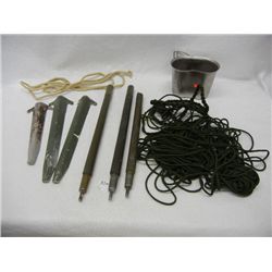 Canteen Cup, Green Paracord, and Stakes