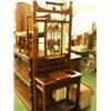 Image 1 : Superb Edwardian oak hall stand with original tray, coat hooks and bevelled mirror, 28" wide…
