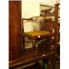 Image 1 : Pair late Victorian mahogany upholstered corner chairs with slatted backs on turned legs with X f…