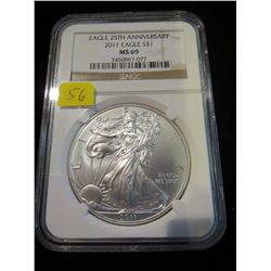 2011 American Silver Eagle - NGC MS69 25th Anniversary