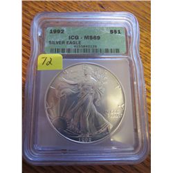 1992 American Silver Eagle ICG MS69