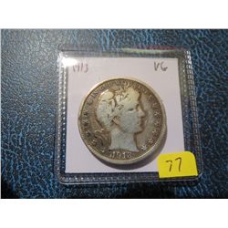 1913 Barber Half Dollar - Better date - VG