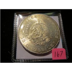 1956 Mexican Diez Pesos Silver