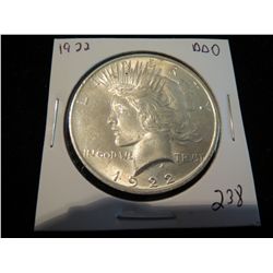 1922 Peace Silver Dollar - Double Die Obverse - date, Front of profile and part of liberty