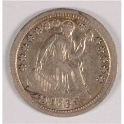 1853-O SEATED HALF DIME AU-58