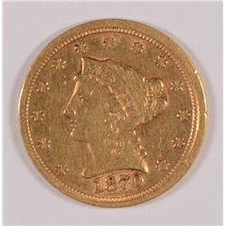 1870-S $2.50 GOLD LIBERTY, AU CLEANED, SCARCE DATE