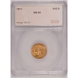 1911 $2.50 GOLD INDIAN SEGS MS64