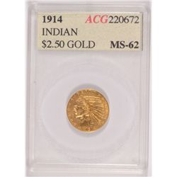 1914 $2.50 GOLD INDIAN ACG MS-62  ( VERY SCARCE ABOVE MS-60 )